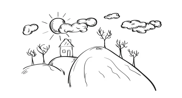 Ескіз будинку на пагорбі — стоковий вектор