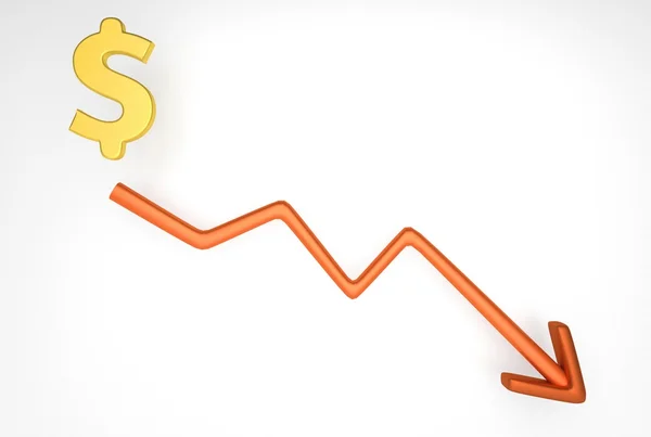 Decreasing graph with dollar symbol — Stock Photo, Image