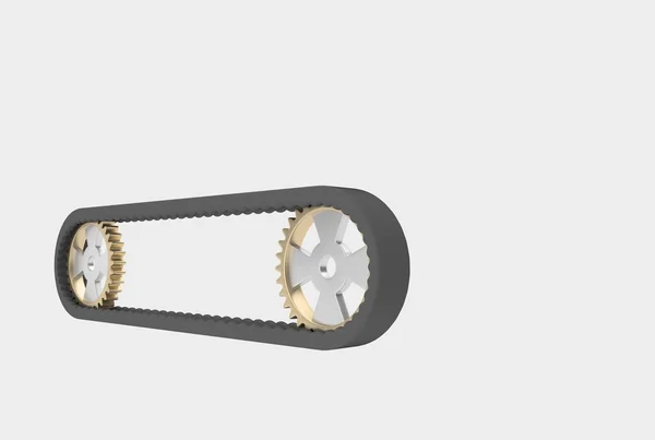Конвейерная лента со стальными зубчатыми колесами — стоковое фото
