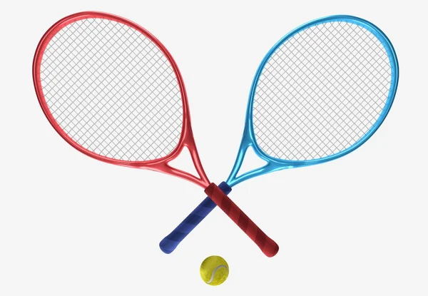 赤と青のテニス ラケット — ストック写真