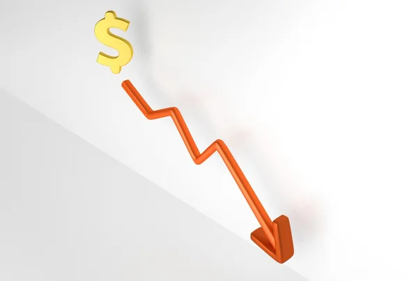 Decreasing graph with dollar symbol — Stock Photo, Image