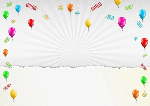 Globos de celebración y papel roto — Vector de stock