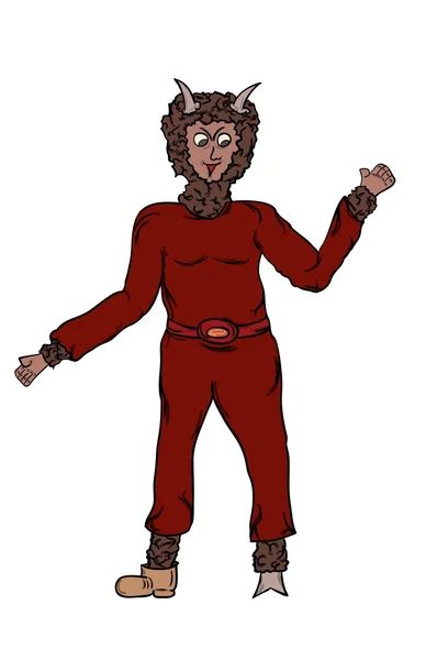 Diable en robe rouge foncé avec fourrure marron — Image vectorielle