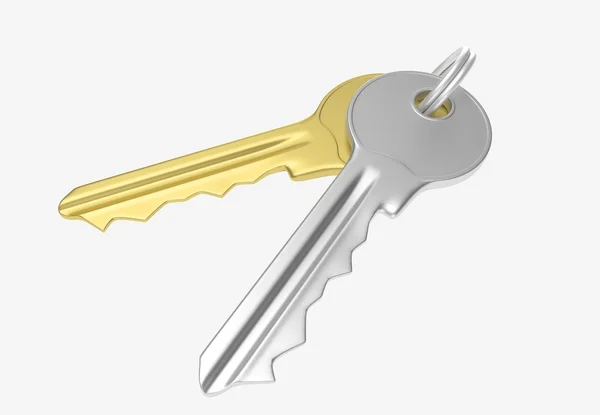 Gold und Silber Schlüssel mit Silberring — Stockfoto