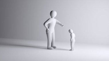 Büyük patron çalışanını tehdit ediyor ya da bir ebeveyn çocuğunu azarlıyor. 3B görüntüleme.