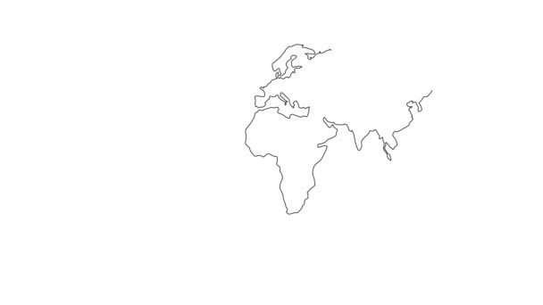 Líneas Dibujo Animación Ilustración Simplificada Del Mapa Del Mundo Plano — Vídeo de stock