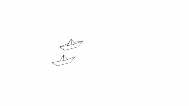 Lijnen Tekenen Animatie Opgevouwen Papieren Boten Met Één Grote Leiderschapsboot — Stockvideo