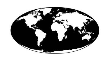 Dünyanın ana büyük bölgeleriyle basitleştirilmiş oval dünya haritası çizimi.