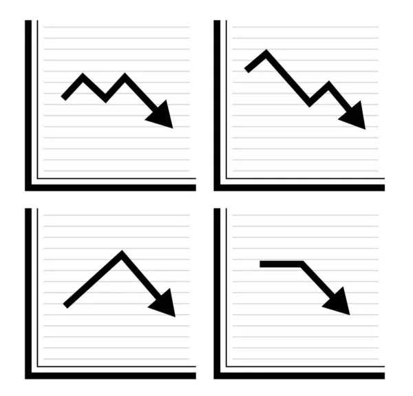 Preto Quatro Setas Apontando Para Baixo Mostrando Crise Gráficos — Vetor de Stock