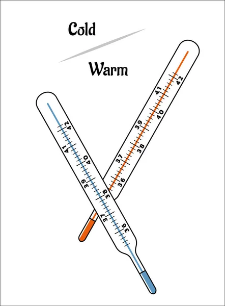 医療記号として2つの温度計 暖かく寒い温度を測定する装置 — ストックベクタ