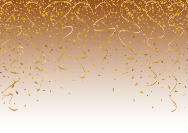 Caduta Coriandoli Oro Nastri Ritorti Come Simbolo Celebrazione Eventi Anniversario — Vettoriale Stock