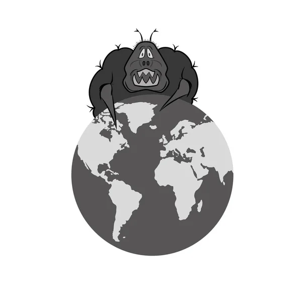 Земля Уродливым Опасным Существом Атакующим Планету Символ Мирового Пандемического Кризиса — стоковый вектор