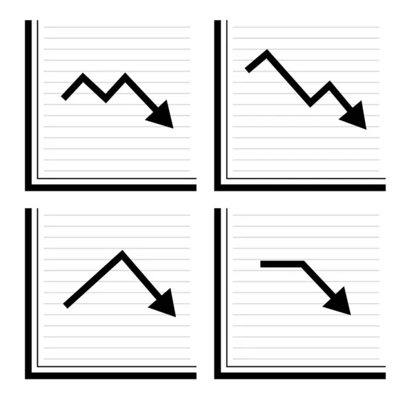 Cuatro Flechas Negras Apuntando Hacia Abajo Mostrando Crisis Gráficos — Vector de stock