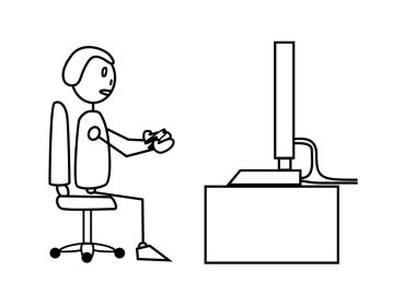 TV 'de video oyunu oynayan bir adamla doğrusal illüstrasyon.