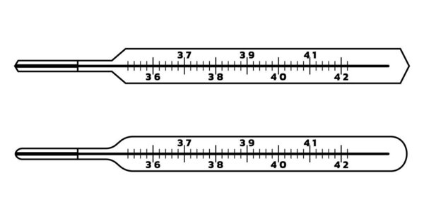 Два термометра в качестве медицинского символа. Инструменты измерения температуры тепла и холода.