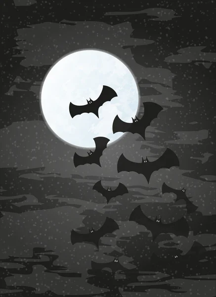 Nacht met maan en vleermuizen — Stockvector