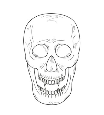 Kafatası vampir dişleri ile kroki