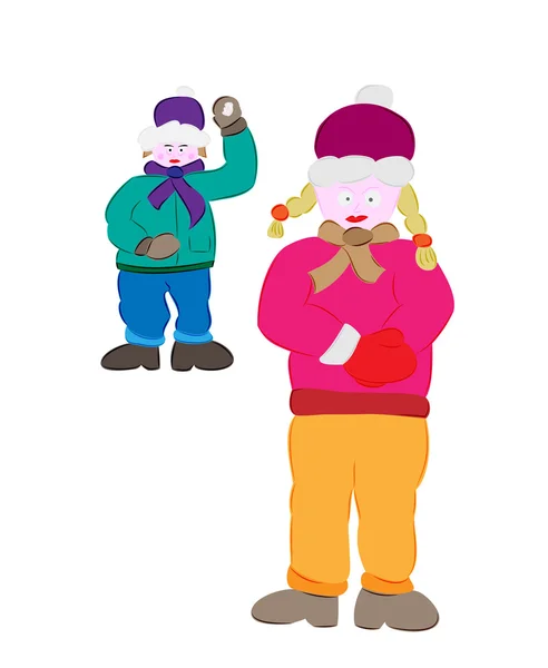 Invierno, chico y chica — Vector de stock