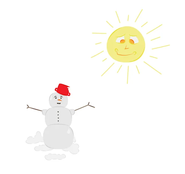 Snow man and sun — Stock Vector