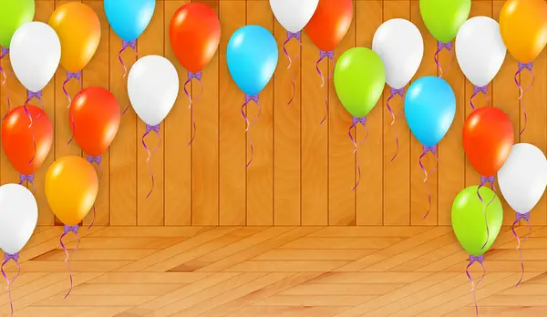 Globos en habitación de madera — Vector de stock