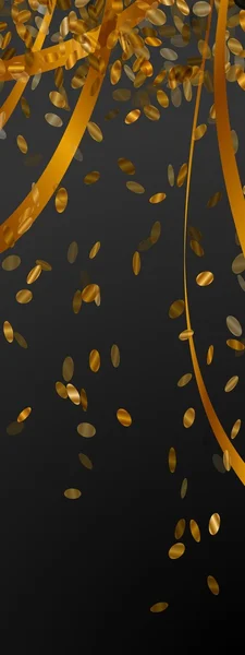Fallendes Goldkonfetti auf schwarzem Streifen — Stockvektor