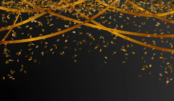 Coriandoli d'oro cadenti su sfondo nero — Vettoriale Stock