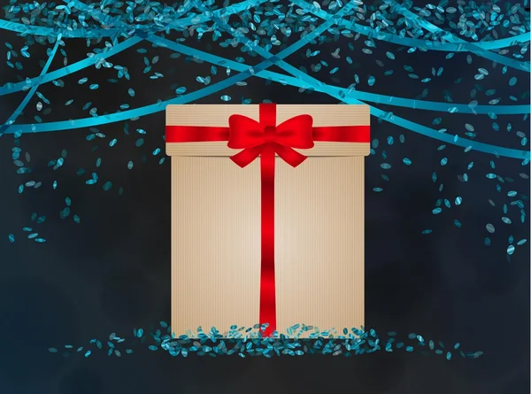 Confeti azul con regalo envuelto — Vector de stock