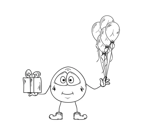 Emoticono con globos y presente — Vector de stock