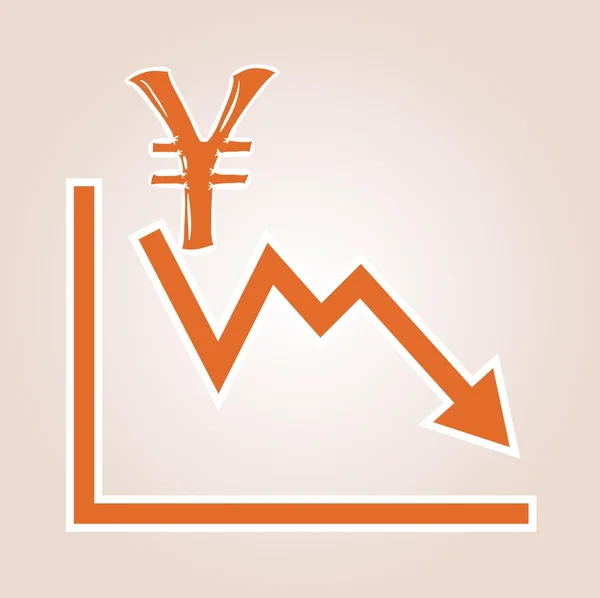 Gráfico decrescente com símbolo de iene — Vetor de Stock