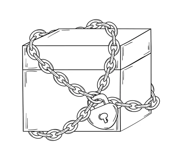 チェーンとロックと閉じた紙箱 — ストックベクタ