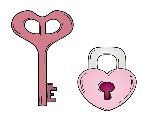 Schlüssel und Schloss mit Herzform — Stockvektor
