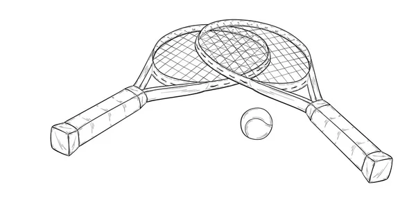 Due racchette da tennis e palla, schizzo — Vettoriale Stock