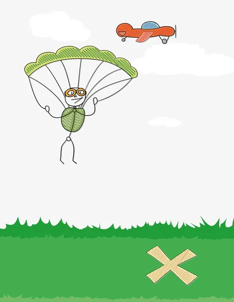 Parachutiste et avion — Image vectorielle