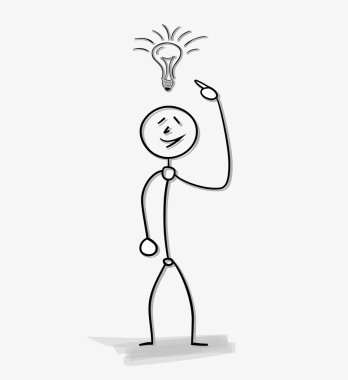 bir ampul, fikir sembolü olan adam