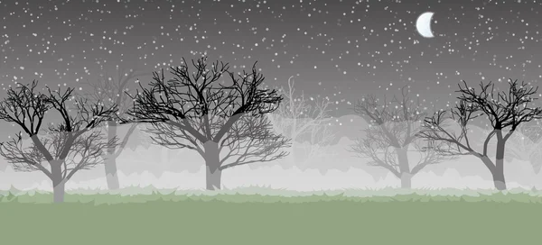 Las w ciemnej mgły, sylwetki drzew — Wektor stockowy
