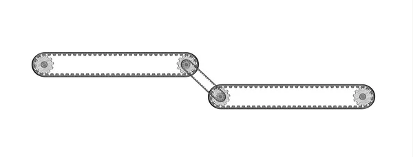 Dos bandas transportadoras conectadas con dos ruedas dentadas — Archivo Imágenes Vectoriales