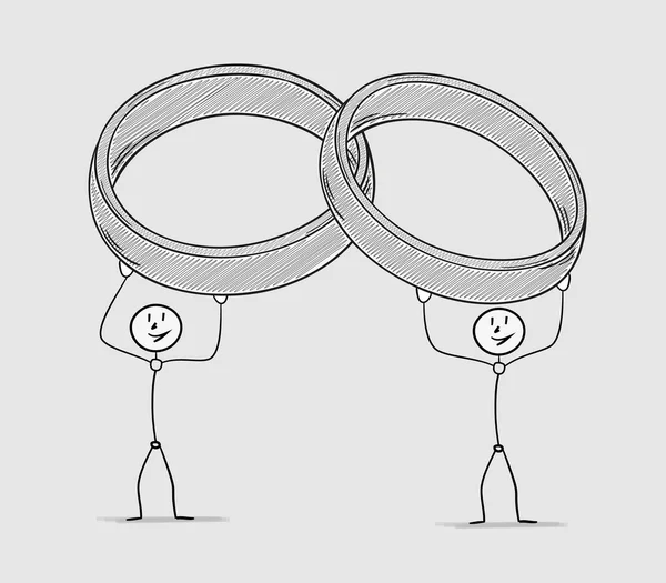 Dos personas sosteniendo anillos sobre su cabeza — Vector de stock