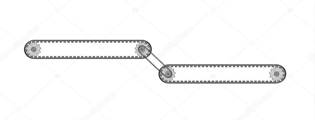 two connected conveyor belts with two cogwheels
