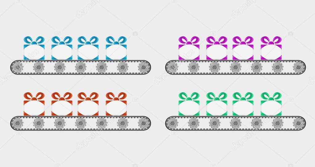 four conveyer belts and gifts