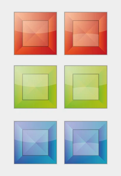 Sechs quadratische farbige Abzeichen oder Knöpfe — Stockvektor