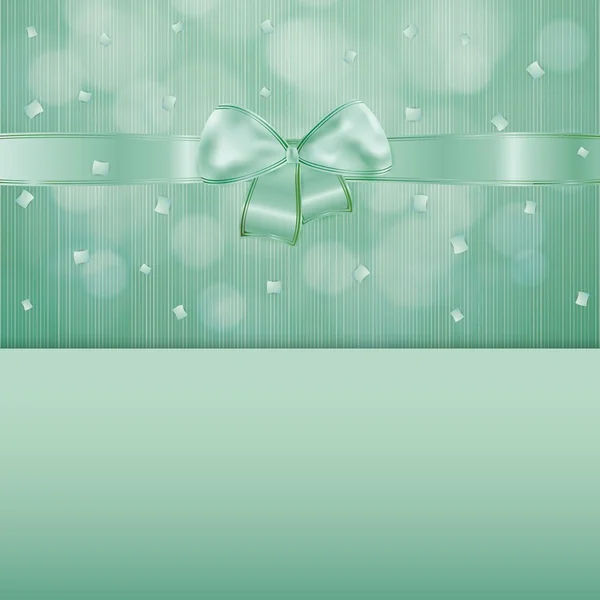 Tarjeta de regalo verde con cinta y confeti — Vector de stock