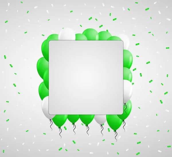 Globos verdes y confeti — Vector de stock