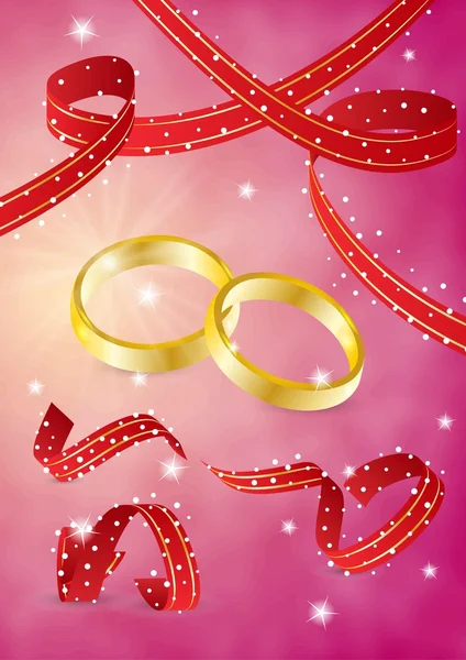 Two gold rings and ribbons — Stock Vector