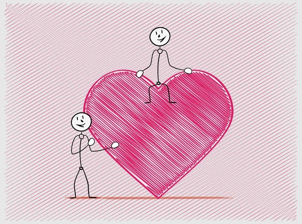 Two people, one sitting on the heart and other standing — Stock Vector