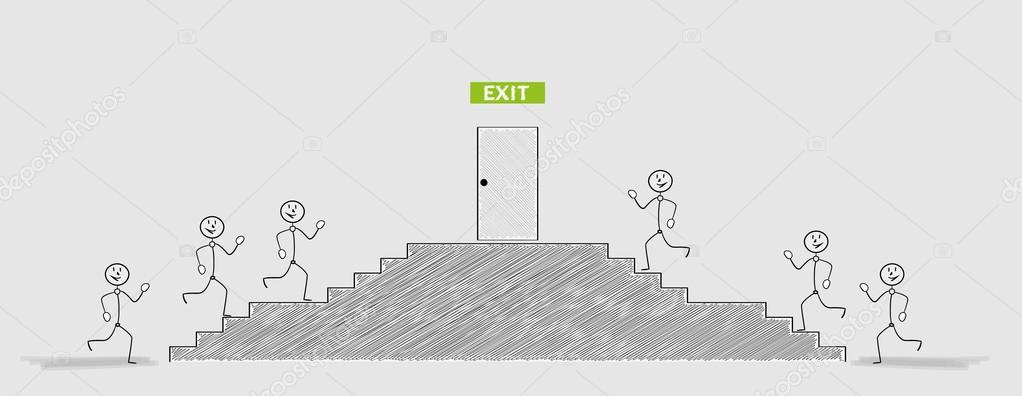 exit door and running people