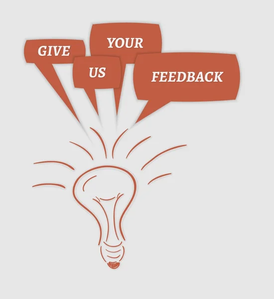 Geef ons uw feedback tekstballonnen en lamp — Stockvector