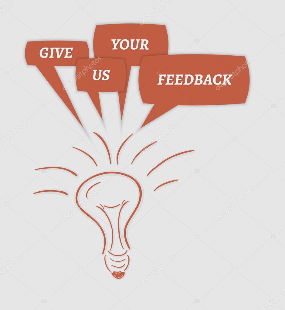 give us your feedback speech bubbles and bulb