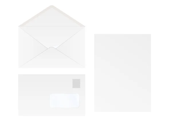 Envelope branco em branco e papel — Vetor de Stock