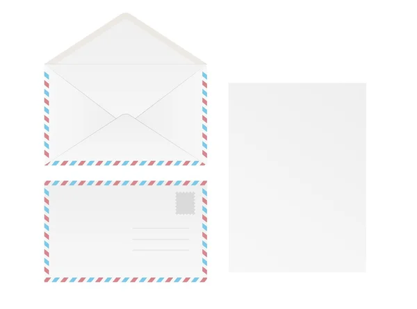 Envelope branco em branco e papel — Vetor de Stock