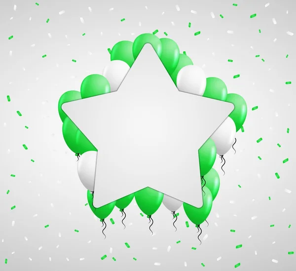 Estrella insignia y globos verdes — Vector de stock